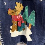 Vtg Country Lace Christmas Appliqué Open Front Patchwork Gingham Cardigan Jacket Blue Size undefined Photo 1