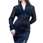 White House | Black Market High Waist Black Satin Knee Length Pencil Skirt 6 Photo 0