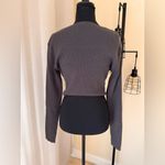 ZARA  Grey Ribbed Knit Long Sleeves Hanging Rhinestones Cropped  Shirt NWT Size L Photo 7