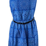 Elle Blue Lace Sleeveless Dress with Black Belt, Women's Size Medium Photo 0