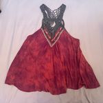 Free People  Red and Brown Boho Crochet Detail Top Photo 0