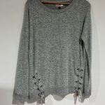 SO Woman’s  Gray Large Pullover Long Sleeve Sweater With Tie Detail Photo 0