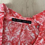 ZARA Floral Print Blouse Top Button Down 3/4 Sleeve Red White‎ Casual Photo 3
