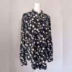 Vera Wang Simply Vera  Black Floral Print High Low Tab Sleeve Collared Blouse Photo 2