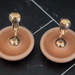 Vintage Clip On Earrings Light Shade of Tan Domed Circle 7/8" Retro Photo 0