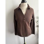 Cashmere Blend Polo Sweater Brown Long Sleeve V Neck Button Womens large Photo 1