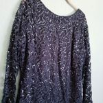 Marina‎ Dark Navy Sequin Lace Long Sleeve Sheath Dress Blue Size 14 Photo 3