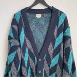 Vintage CÈTO Uomo Colorblock Mosaic Chevron Print Cardigan Sweater Size S Multiple Photo 6