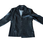 Reaction Kenneth Cole  Black Leather Blazer Jacket Womens Size L Lined Photo 0