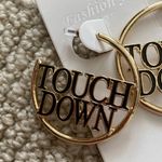 Large Touchdown Gold Tone Hoop Earrings Football Game Day 1.5” Diameter NWT Black Photo 1