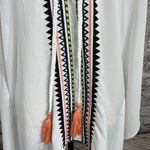 Bisou Bisou Tunic Top White Geometric 3/4 Sleeve Front V-neck Small Photo 1