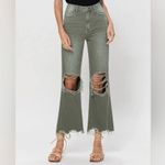 Verve Wide Leg Distressed Cropped Denim Olive Jeans 100% Cotton Size 29 Green Photo 6
