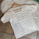 Crotchet style short sleeve white trendy see through top White Size undefined Photo 7