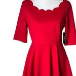 Lulus  Short Dress Womens L‎ Red Skater Scallop Trim Stretch Flowy Party Holiday Photo 0