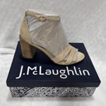 J. McLaughlin  Shauna Suede Golden Tan Stacked Block Heel Sandals Shoe Sz US 9.5M Photo 0