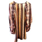LaRok Silk Blend Tunic Dress Velvet Dot Ruched Sheer Sleeve Boho Chic Size Small Brown Photo 5