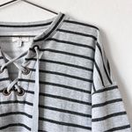 Lucky Brand  Gray Striped Shine Pullover Sweatshirt L Photo 4