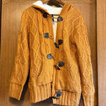 Amazon Women's  Cable Knit Toggle Sweater Sherpa - Mustard/Brown - Size M Photo 0