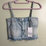 ZARA  Denim Jean Cropped Top Spaghetti Strap Blue Wash  Bloggers Photo 3