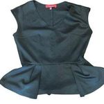 Saks 5th Avenue EUC Saks Fifth Avenue RED Label Black Peplum V-Neck Scuba Faux Leather Top Large Photo 0