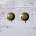 Vintage Screw Back Earrings Dark Olive Green Photo 2