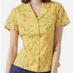 Modcloth  Yellow Daytime Dynamo Retro Button Up Floral Collared Top Size Small Photo 0