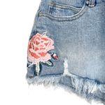 Angel Kiss Floral Embroidered Distressed Fray Hem Mid Rise Denim Shorts NWOT Photo 2