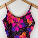 Vtg Abstract Print One Piece Swim Sz 14 Hawaiian Floral Dot Print Black Photo 4