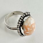 CORAL Pink Scolecite Genuine Stone 925 Sterling Silver Ring White Size 8 Photo 3