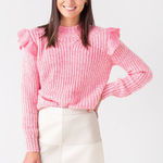 Greylin Womens Ruth Ruffle Shoulder Chunky Knit Sweater in Pink Sz S | Feminine Photo 0