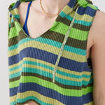 BDG Women’s Reid Hooded Cropped Sweater Vest Striped Green Size Small Festival Photo 0