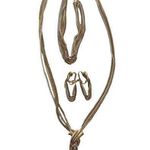 Bronze Gold and Silver Avon Layered Bracelet Necklace Earrings Set Clip Ons Vint Photo 0