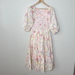 Ivy City Co Roselyn Dress Pastel Floral Smocked Bodice Puff Sleeve Tiered Large Pink Photo 2