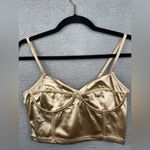 Free People  Top Womens Medium Latte Casino Royal Brami Crop Smocked Back Y2K NEW Photo 3