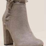 Francesca's  Gray Suede High Heel Ruffle Booties Photo 0
