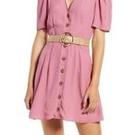 Something Navy Button Pleated Short Sleeve Flared Mini Dress In Dusty Pink Small Photo 0