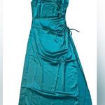 PRETTYGARDEN One Shoulder Satin Cut Out Side Slit Maci Dress in Peacock Blue M Photo 0