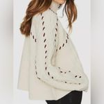 Ba&sh  Eba Turtleneck Cable Knit Wool Blend Pullover White Cream Red Size M Photo 4