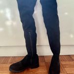 ASOS Stretch Over the Knee Faux Suede Boots in Black Photo 2