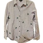 Topshop shirt Blue & White Striped Top Shop Embroidered button up floral Sz 4/S Photo 0