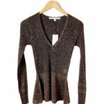 Veronica Beard Esmeralda Ribbed Sweater Black Metallic Peplum V-Neck Pullover XS Photo 3