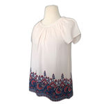 LOFT Fan Floral Light Pink Crewneck Blouse Short Sleeve Lightweight Top Sz S Photo 9