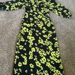 Topshop  Women’s Floral Wrap Long  Dress - Black/Bright Lime Green Sz 4 Photo 0