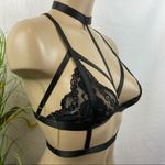 Starline Black Sheer Lace Strappy Elastic Collar & Belt Fetish Bralette Bra S/M Photo 1