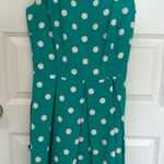 JC Penny Size 8 Mint Green 50s Style White Polka Dot Sleeveless Knee Length Swing Dress with Belt and Pockets Photo 0
