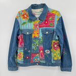 Susan Bristol Vintage Bright Hand Painted & Embroidered Floral Jean Jacket Retro Photo 0