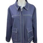 Topshop Navy Blue Zip Up Collar Long Sleeve Windbreaker Rain Coat Jacket 12 Photo 0