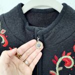 [Icelandic Design] Red Nordic Wool Sweater Floral Embroidered Zip Cardigan Sz XL Photo 8