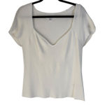 Dear John White Ribbed Sweetheart Neck Short Slv Knit Top Size L Feminine Dainty Photo 0