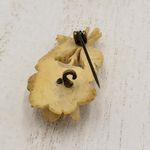 Vintage Bakelite Carved Rose Pin 1" Yellow Flower Palm Coat Lapel Scarf Brooch Gold Photo 6